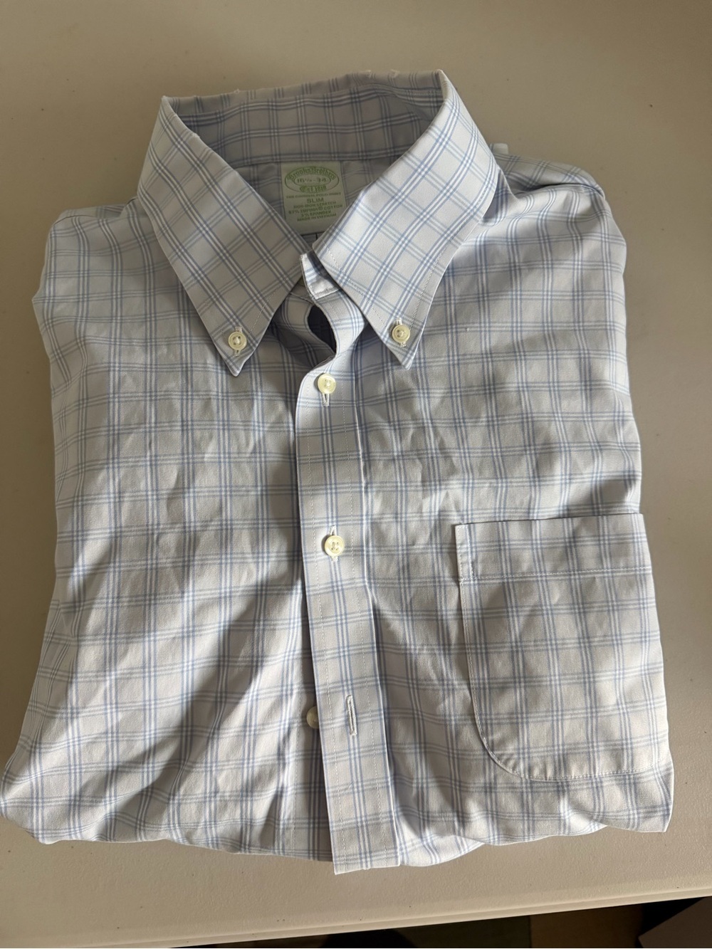 Brooks Brothers Blue Windowpane Button-Down Dress Shirt